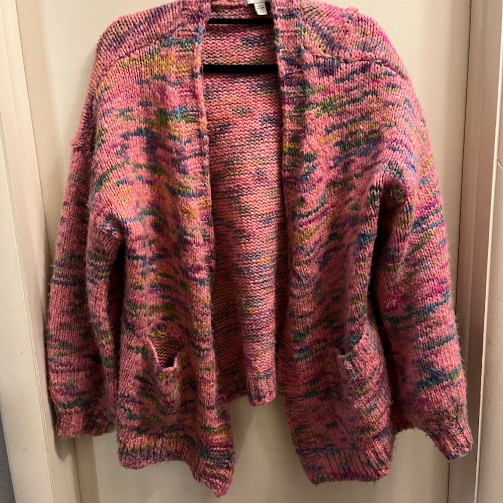 Topshop Pink Multicolor Knit Cardigan
